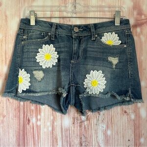 Lauren Conrad Daisy Appliqué Frayed Hem Denim Shorts